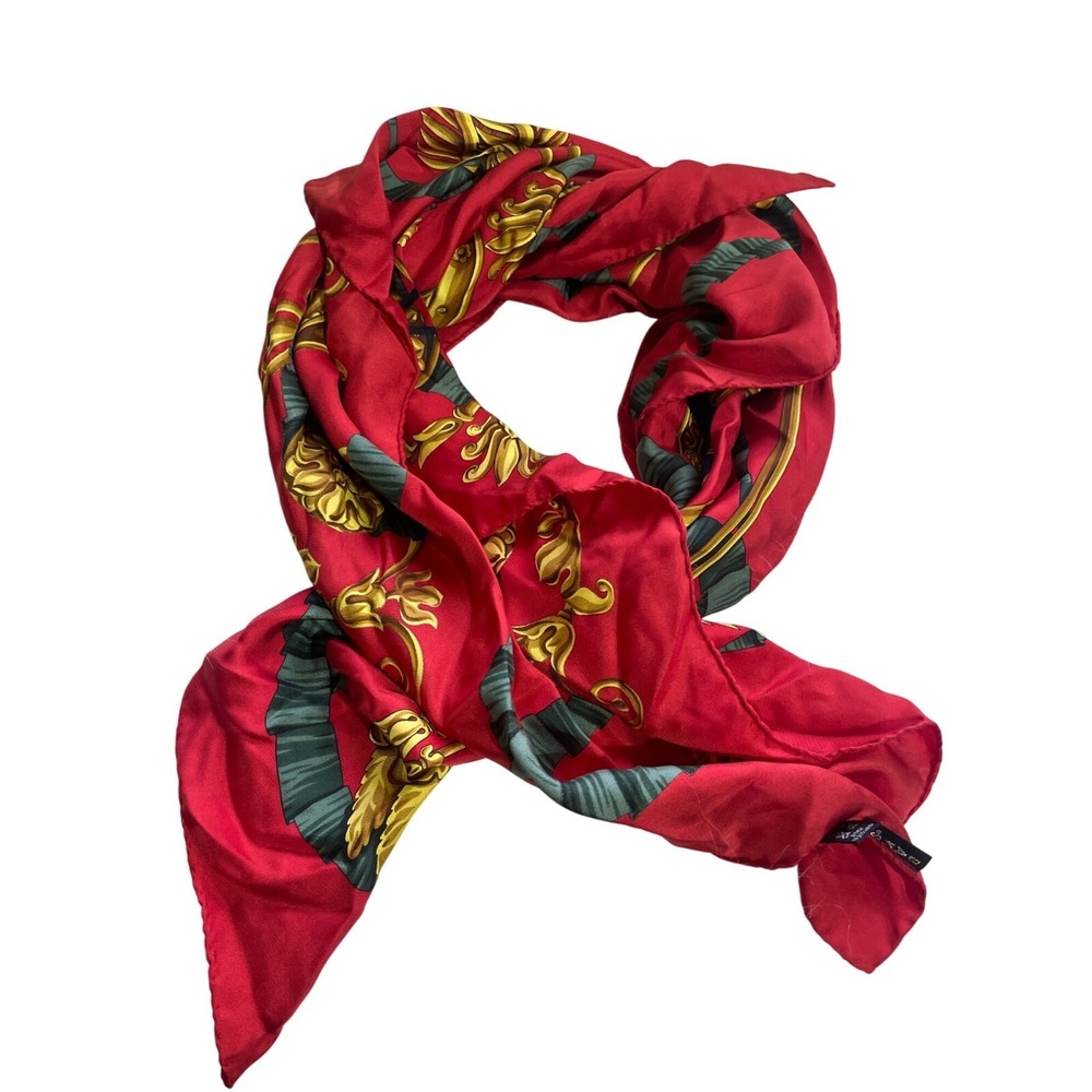 DAKS London‎ Silk Scarf Red Gold Baroque Heraldic Made in Italy 34x34 Square
